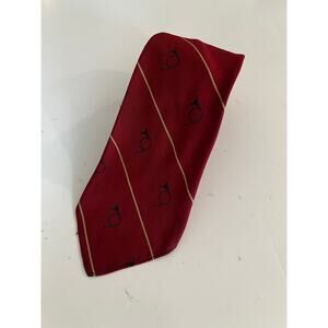 Number 5 Berkley Square Men's Silk Neck Tie Red w Navy Trumpets JL